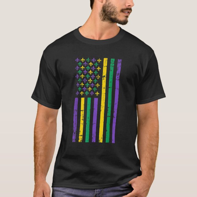 US Mardi Gras Flag Celebration Outfit For T-Shirt (Front)