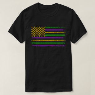 US Mardi Gras Flag with Fleur de Lis Patriotic T-Shirt