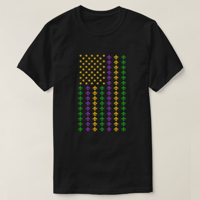 US Mardi Gras Flag with Fleur de Lis Patriotic T-Shirt (Design Front)
