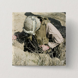 US Marine jumps down a hole 2 Inch Square Button
