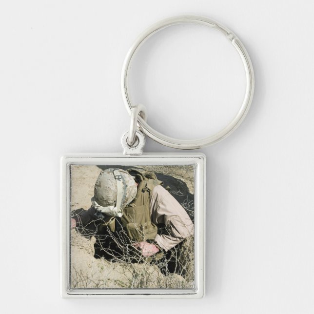 US Marine jumps down a hole Keychain (Front)