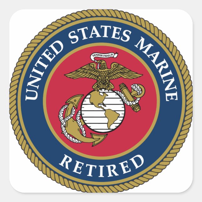 US Marine Retired Blue Square Sticker (Front)