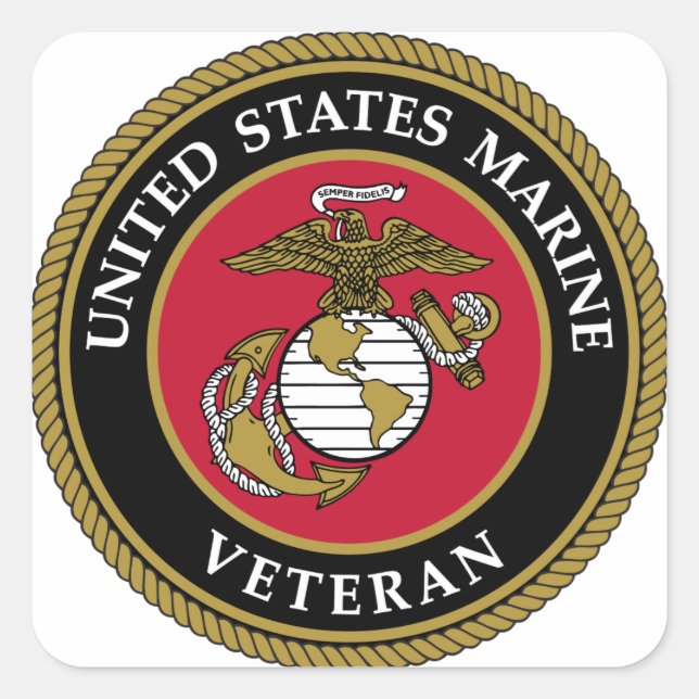 US Marine Veteran Blue Square Sticker (Front)