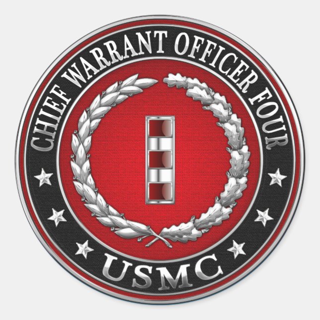 US Marines: Chief Warrant Four (USMC CWO-4) [3D] Classic Round Sticker (Front)