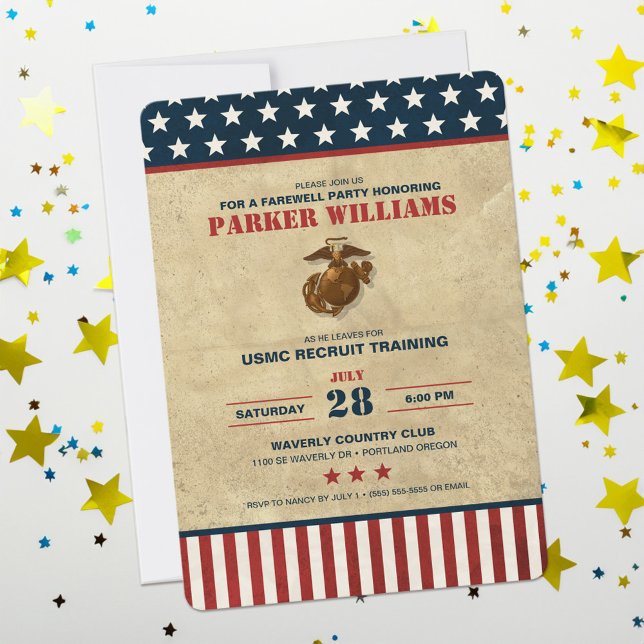 US Marines Corps Farewell Party - Recruit Training Invitation (Card on table)