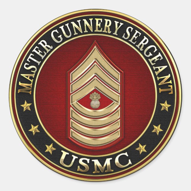 US Marines: Master Gunnery Sergeant (USMC MGySgt) Classic Round Sticker (Front)