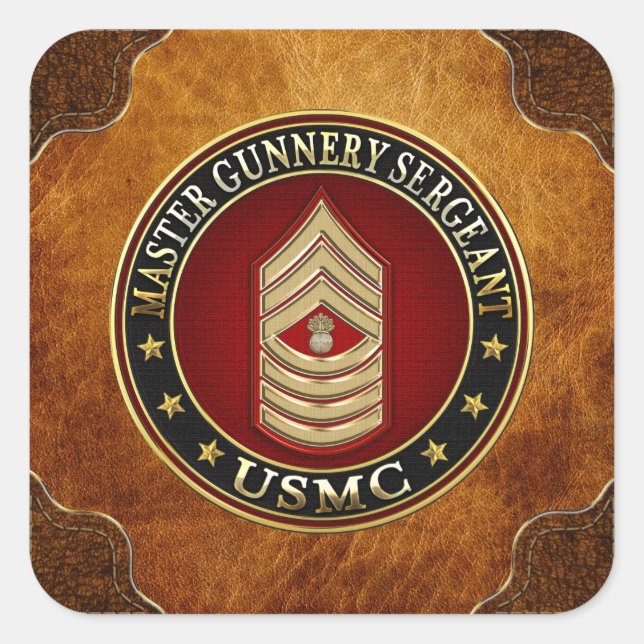 US Marines: Master Gunnery Sergeant (USMC MGySgt) Square Sticker (Front)