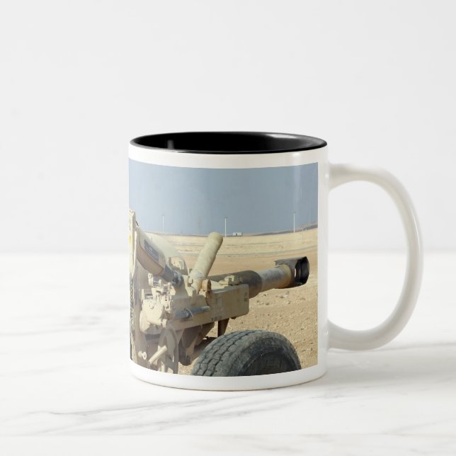 US Marines prepare to fire a howitzer 2 Two-Tone Coffee Mug (Right)