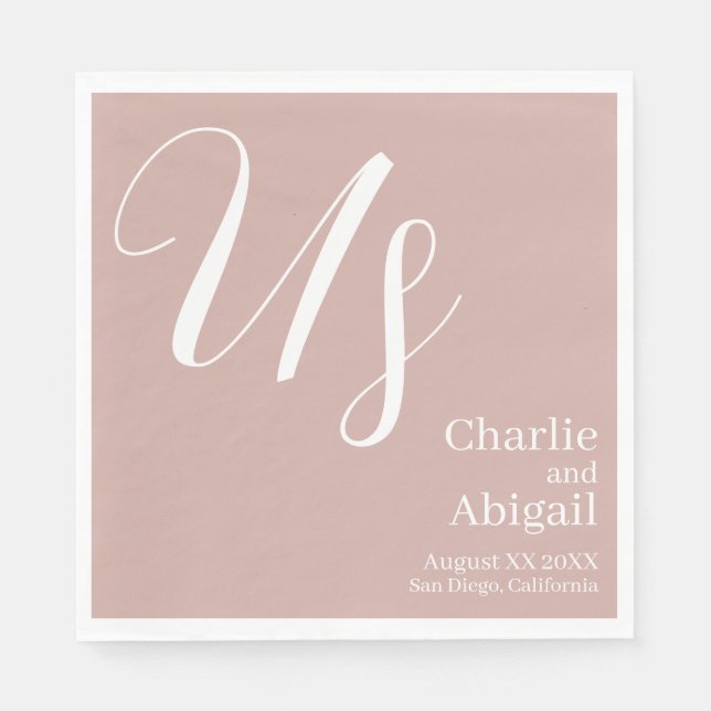US Modern Romantic Wedding on Dusty Pink Napkin (Front)