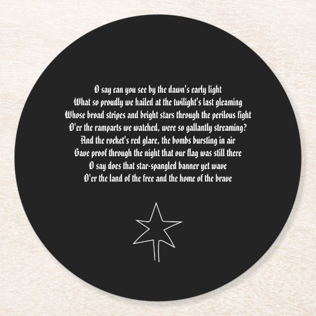 US National Anthem The Star - Spangled Banner Round Paper Coaster (Front)