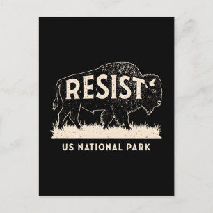 US National Park Resist Service Bison Buffalo Holiday Postcard