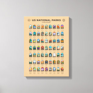 US National Parks of America Checklist Vintage Canvas Print