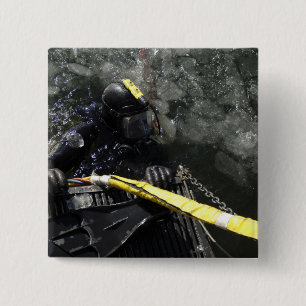 US Navy Diver gets ready to start his dive 2 Inch Square Button
