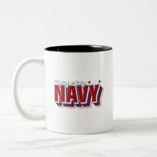US Navy Retro Vintage Red White and Blue Vibes Two-Tone Coffee Mug