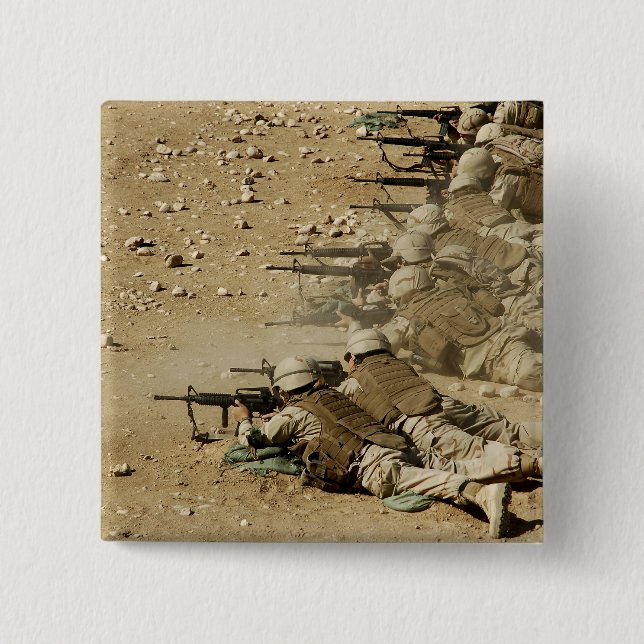 US Navy Seabees fire M-4 and M-16A2 rifles 2 Inch Square Button (Front)