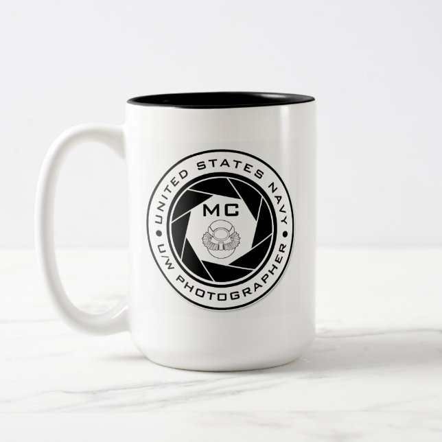 US Navy Underwater Photographer MC COMCAM Two-Tone Coffee Mug (Left)