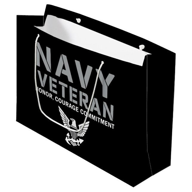 US Navy Veteran Honor Courage Commitment Large Gift Bag (Front Angled)