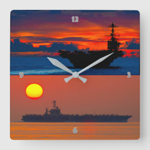 US NUCLEAR AIRCRAFT CARRIER SQUARE WALL CLOCK