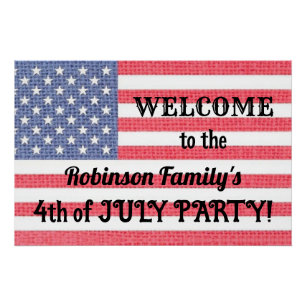 US Patriotic American Flag Burlap Calligraphy text Poster