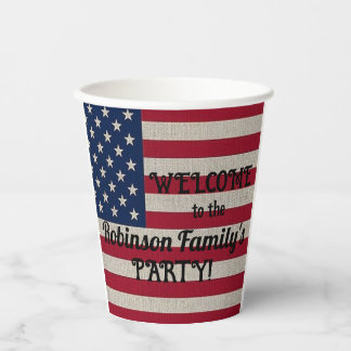 US Patriotic American Flag Linen Calligraphy Text Paper Cups