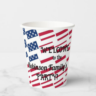 US Patriotic American Flag Tiles Calligraphy Text Paper Cups