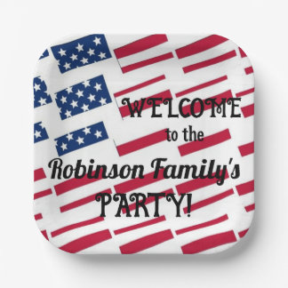 US Patriotic American Flag Tiles Calligraphy Text Paper Plate