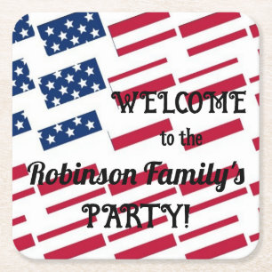 US Patriotic American Flag Tiles Calligraphy Text Square Paper Coaster