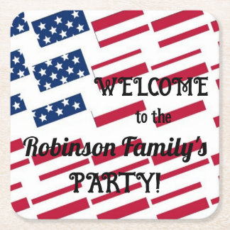 US Patriotic American Flag Tiles Calligraphy Text Square Paper Coaster