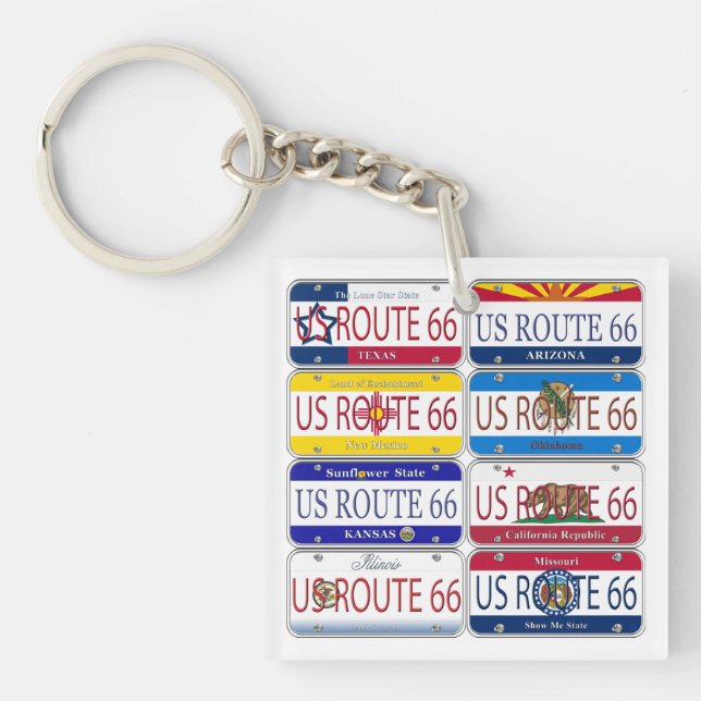 US ROUTE 66 All 8 States Vanity Plates Keychain (Front)