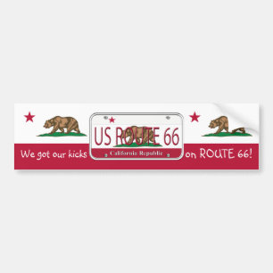 US ROUTE 66 CALIFORNIA FLAG Vanity Plate Bumper Sticker