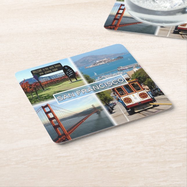 US San Francisco - Napa Valley Golden Gate Bridge Square Paper Coaster (Angled)