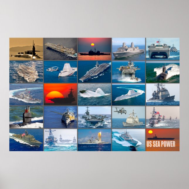US SEA POWER – US Naval Vessels "Montage" Poster (Front)