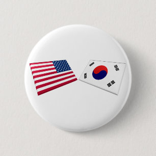 US & South Korea Flags 2 Inch Round Button