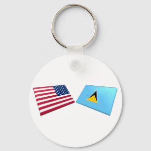 US & St. Lucia Flags Keychain