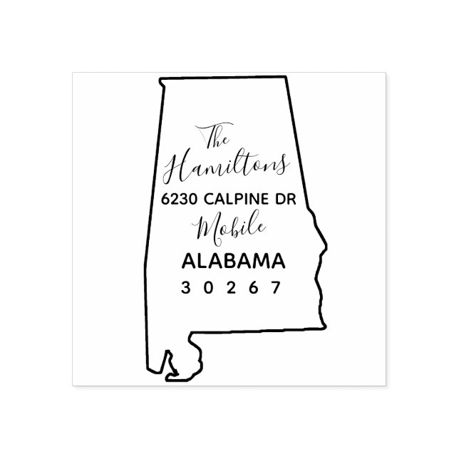 US State Alabama Outline Return Address Rubber Stamp (Imprint)