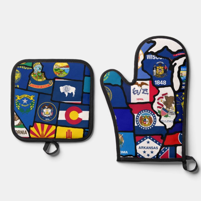 US State Flags Map Oven Mitt & Pot Holder Set (Front)