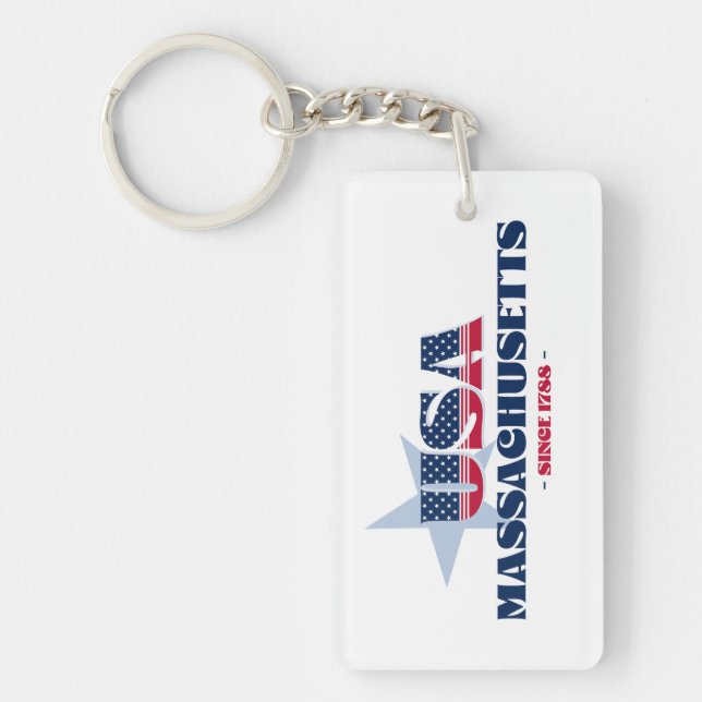 US State Massachusetts Monogram Acrylic Keychain (Front)