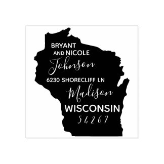 US State Wisconsin Map Return Address Wood Art Rubber Stamp