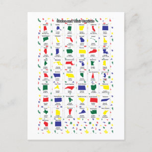 US States and Capitals Colourful Postcard