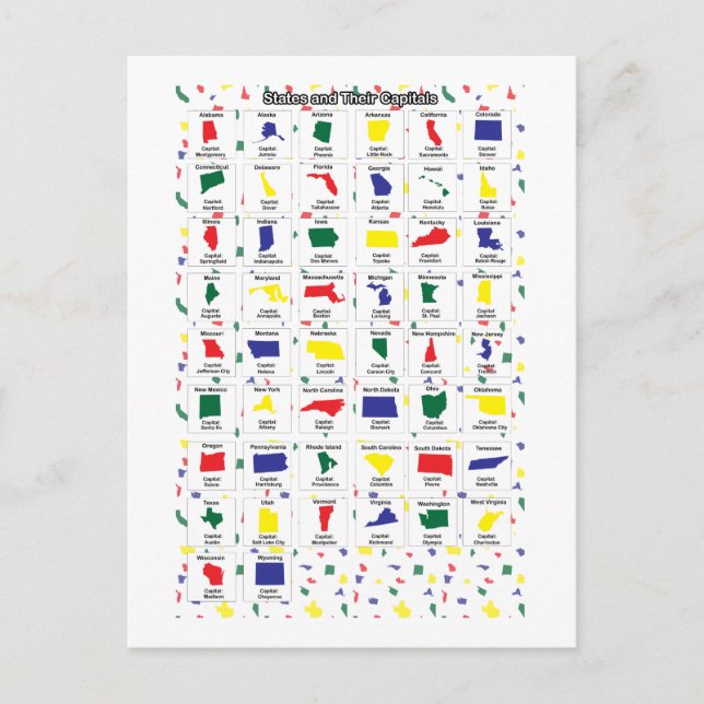 US States and Capitals Colourful Postcard (Front)