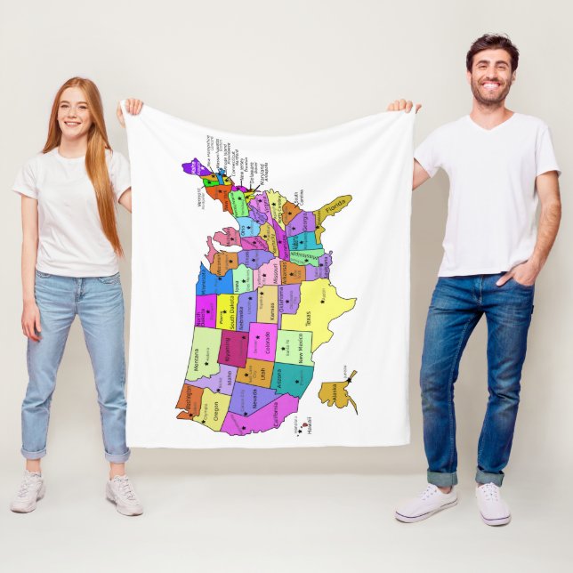 Us States labelled with capitals Fleece Blanket (In Situ)