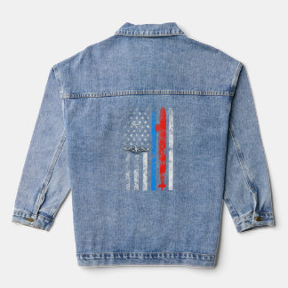 US Submarine Silent Service Veteran American Flag  Denim Jacket