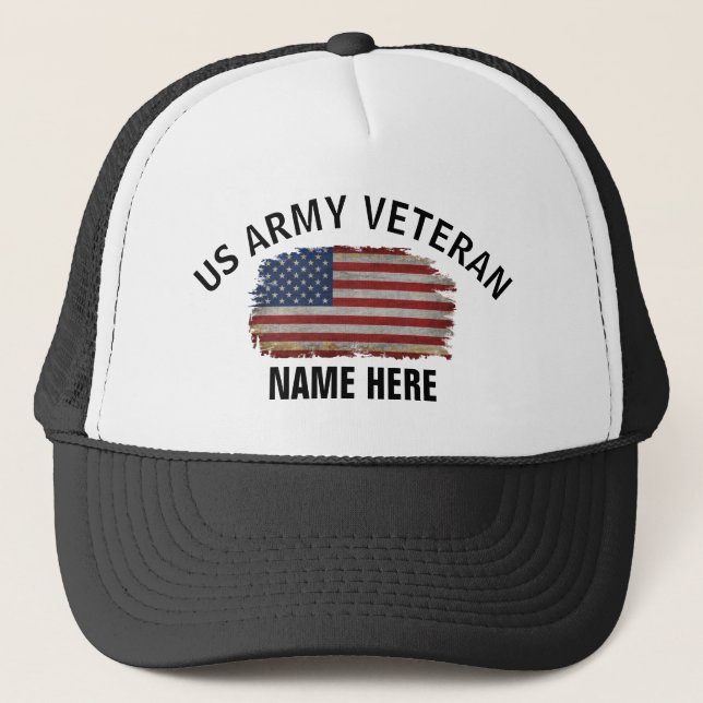 US VETERAN AMERICAN FLAG PERSONALIZED TRUCKER HAT (Front)