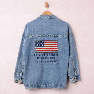 US Veteran Personalized Patriotic American Flag  Denim Jacket