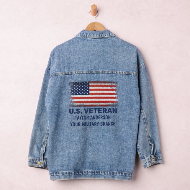 US Veteran Personalized Patriotic American Flag  Denim Jacket (Hangar)