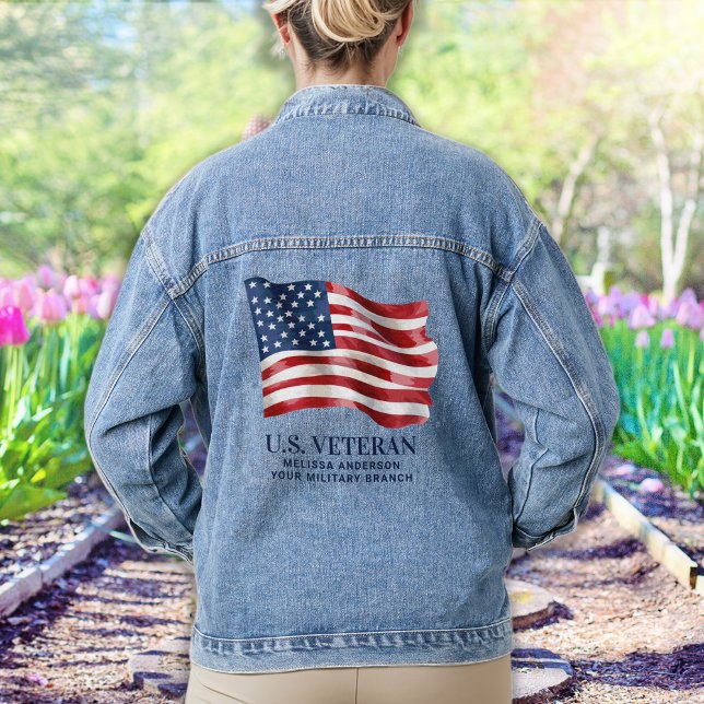 US Veteran Personalized Patriotic American Flag Denim Jacket (Creator Uploaded)
