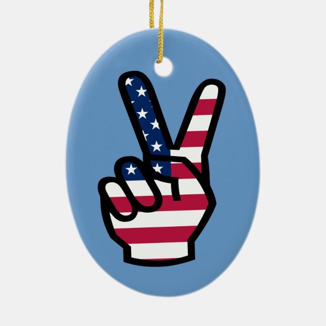 US Victory Sign Ceramic Ornament (Back)
