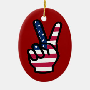 US Victory Sign Ceramic Ornament