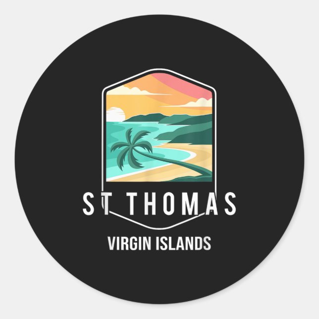 Us Virgin Islands Beach Sunset Palm Tree St Thomas Classic Round Sticker (Front)