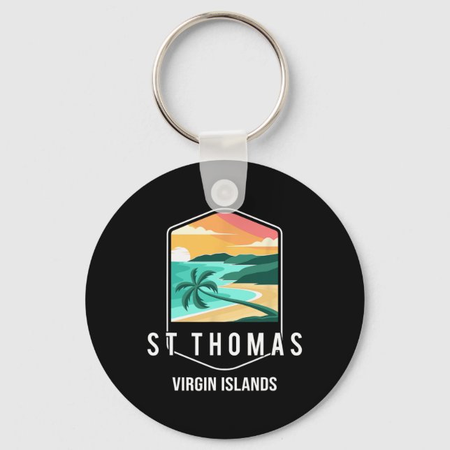 Us Virgin Islands Beach Sunset Palm Tree St Thomas Keychain (Front)